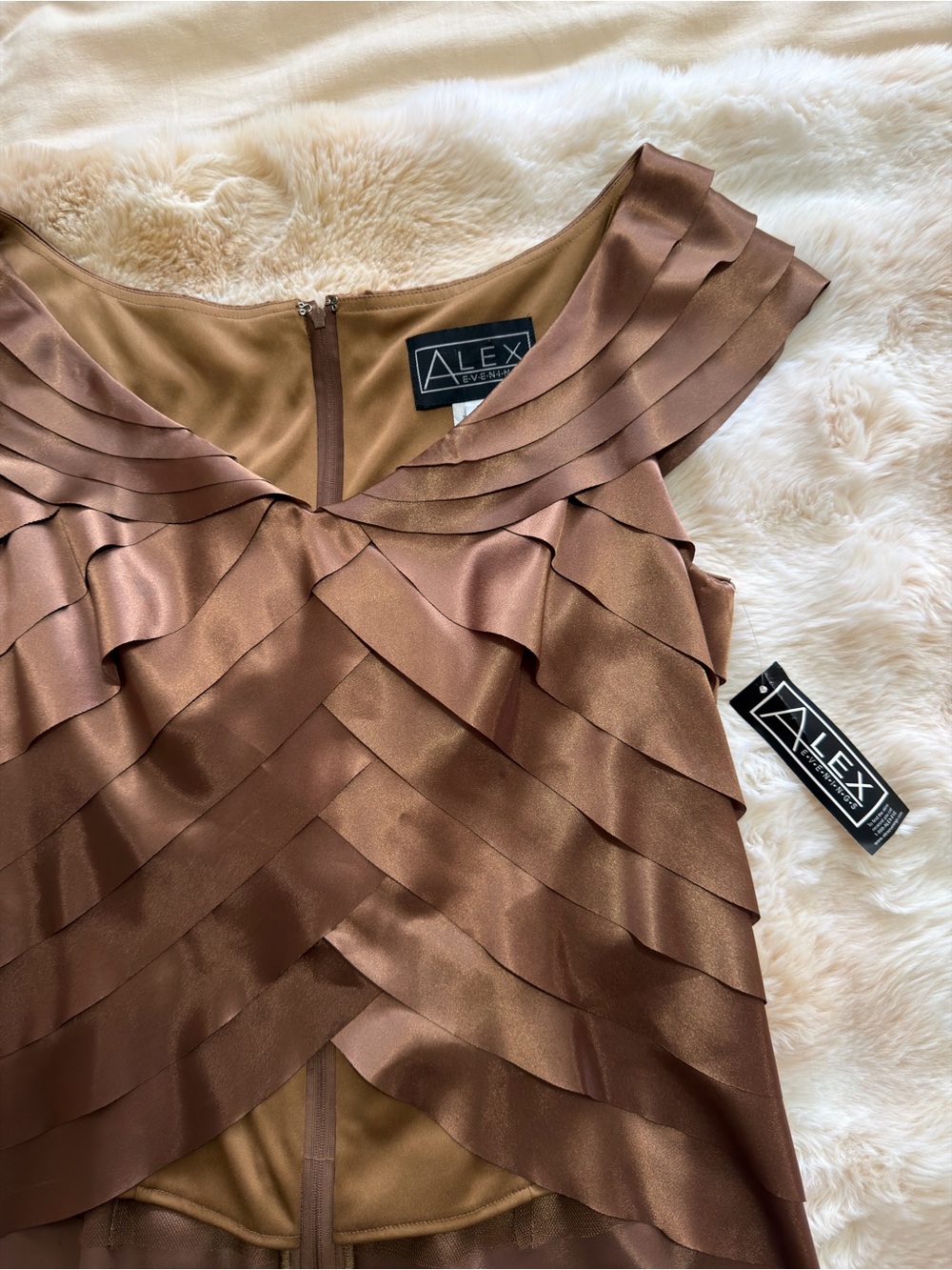 Alex Evenings Copper Satin Layered Blouse